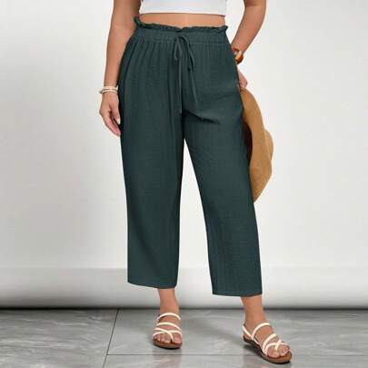 Pantaloni corti in lino beige taglie forti per donna, pantaloni in lino, outfit estivi da donna, spiaggia, abbigliamento bohémien donna, boho