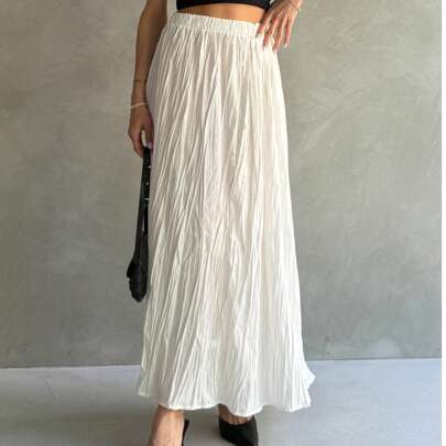 Gonna lunga casual monocromatica con dettaglio a balze, adatta per occasioni formali e abbigliamento da sera