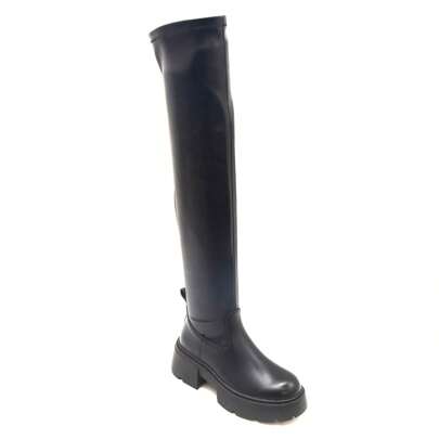 Cuissardes à plateforme robuste-Bottes femme montantes style urbain PU
