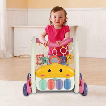 Girelli per bambini, girello 2 in 1 e girello con funzione musicale e tappetino attività per bambini, pianoforte giocattolo staccabile con 4 modalità,