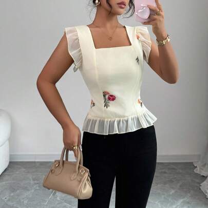 Elegante blusa estiva da donna ricamata, abbigliamento femminile