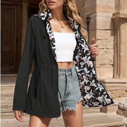 Giacca leggera e reversibile da donna, giacca a vento casual, giacca parasole con stampa, impermeabile