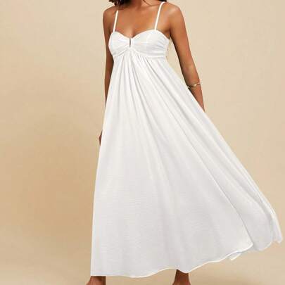 Abito plissettato senza maniche da donna, stile vacanziero, primavera ed estate, outfit estivi da donna, look da spiaggia da donna, donna, primavera b