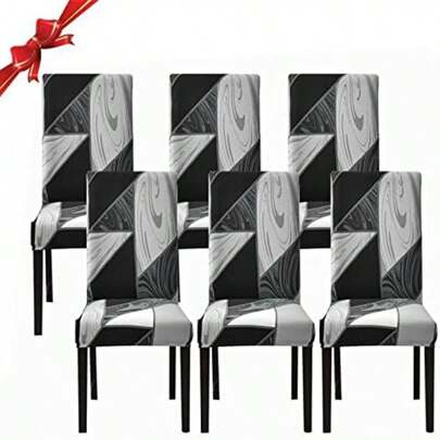 Confezione da 6 fondi elastici per sillas de comedor (negro geometrico, confezione da 6), fondi universali lavabili per sillas, fondi para sillas fáci