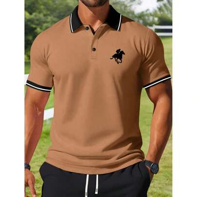 Polo da uomo, polo da tennis e golf, abbigliamento sportivo, polo con collo alla coreana, polo con stampa cavaliere, maglietta da uomo, polo da uomo,