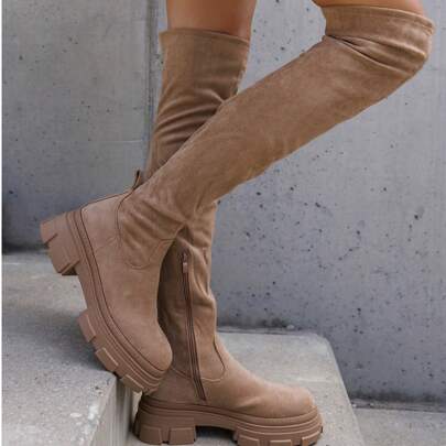 Bottes hautes femme semelle crantée - Cuissardes épaisses hiver