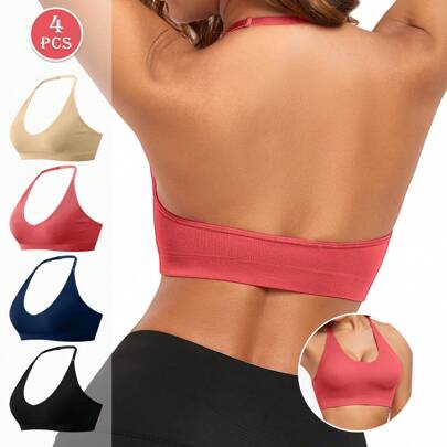 Set da 4 pezzi di reggiseni con coppa triangolare senza ferretto per donna, reggiseni regolabili a fascia, morbidi e comodi