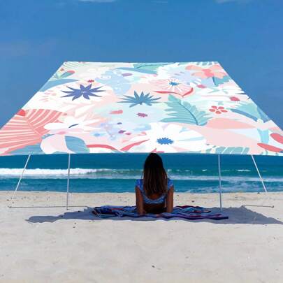 1 pezzo di tenda da sole con motivi floreali colorati, motivi geometrici nero-oro, motivi geometrici giallo-nero, motivi a onde blu e bianche, di stil