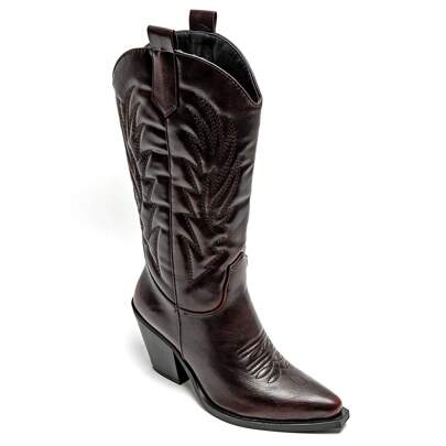 Bottes cowboy con talon bloc à motivi brodés stile western bout pointu