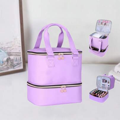 Borsa organizer per smalti, borsa per smalti con doppia maniglia, borsa in pelle PU per smalti da donna, kit per manicure da viaggio portatile, contie