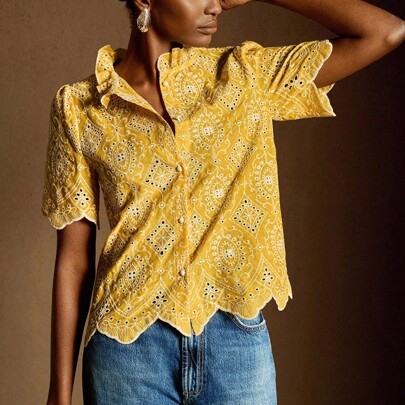 Blusa elegante ricamata da donna, abbigliamento estivo