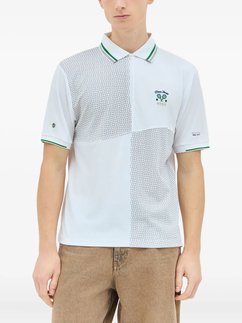 dime Court panelled embroidered polo shirt - Bianco