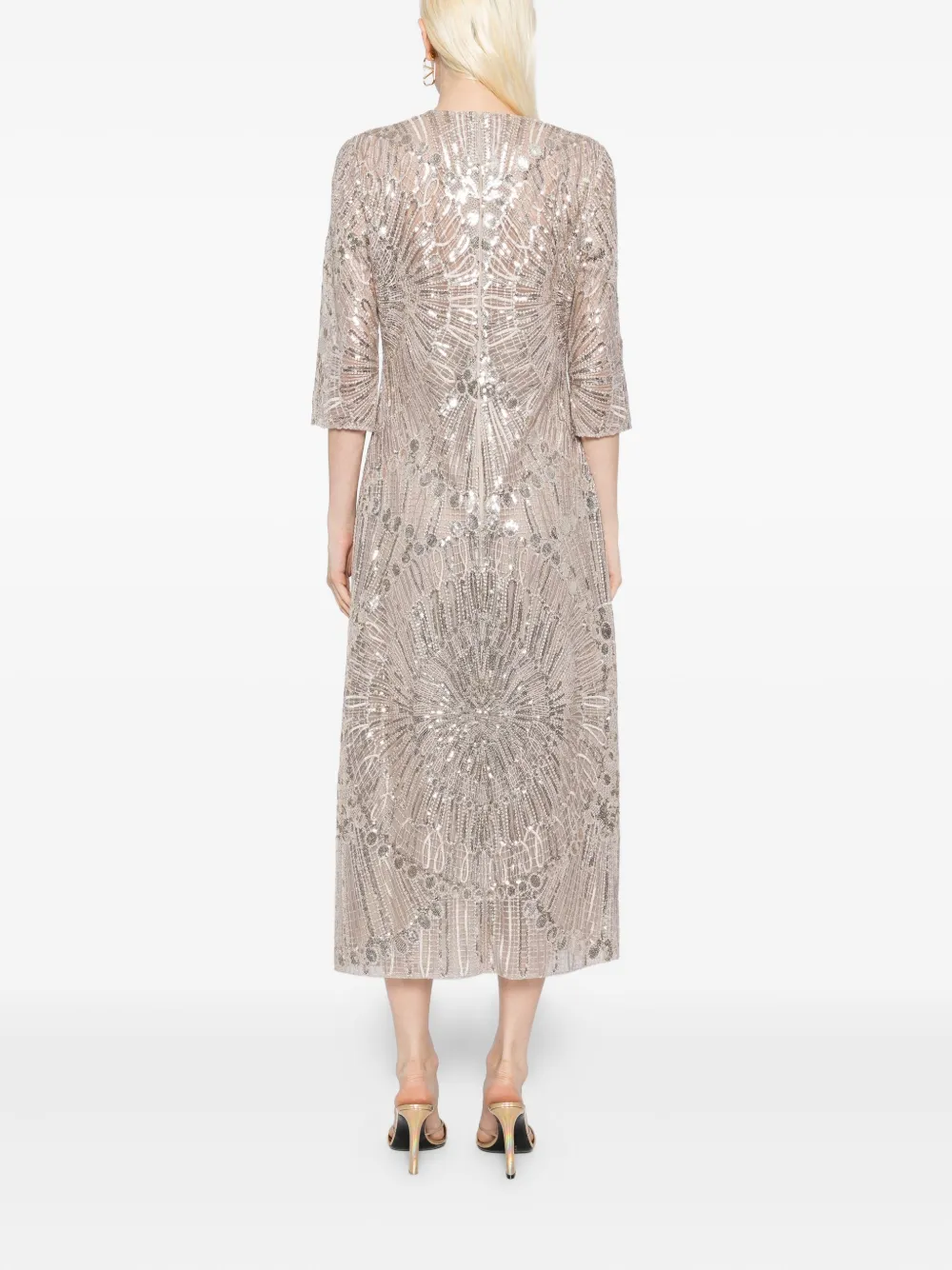 Elie Saab embroidered midi dress - Grigio