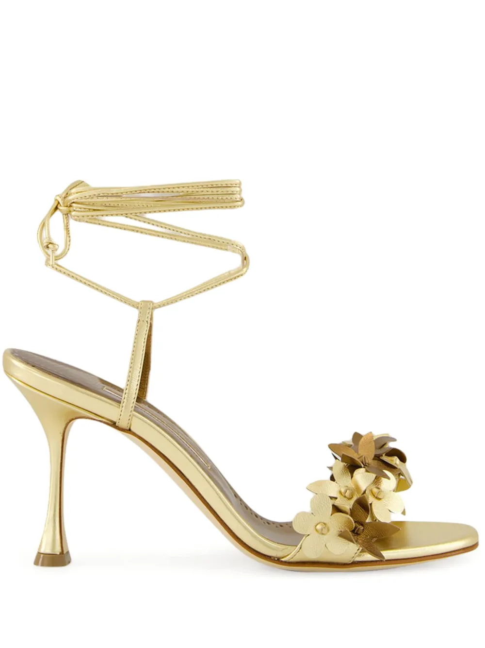 Manolo Blahnik flower-embellished high-heel sandals - Oro