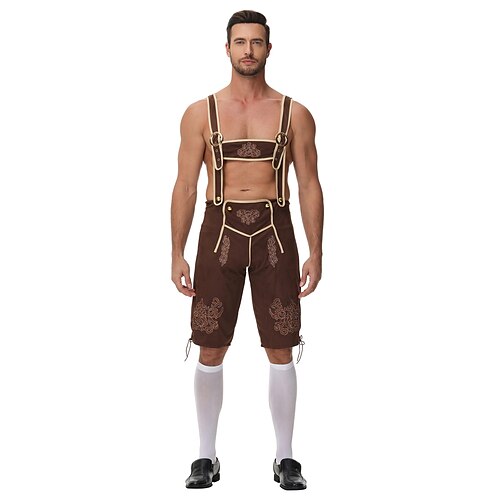 Carnevale Birra Oktoberfest Costume Lederhosen Bavarese Tedesco Prati Per uomo Panno in stile tradizionale Shorts