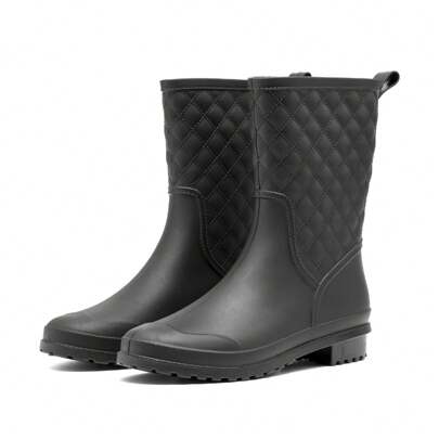 1 Paio di Stivali da Pioggia Midi da Donna, Stivali di Gomma in PVC Monopezzo Antiscivolo Neri per Uso all'aperto e Pendolarismo, Scarpe Impermeabili