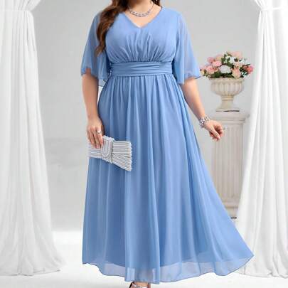 Abito da sera di alta gamma, taglia grande, abito da cerimonia con maniche corte, look elegante e di lusso