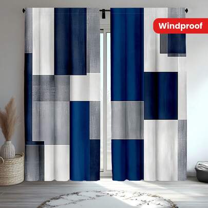 2 set di tende classiche blu navy con motivi astratti geometrici, tende decorative da cucina moderne a quadri (aste escluse) - decorazione per la casa
