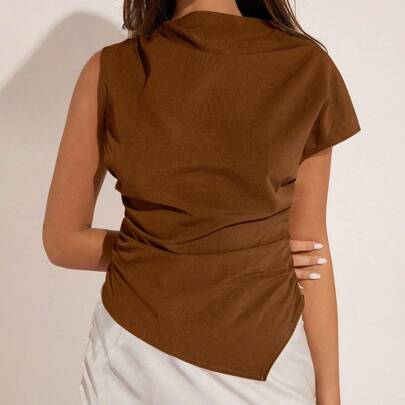 Elegante blusa plissettata asimmetrica da donna, primavera/estate