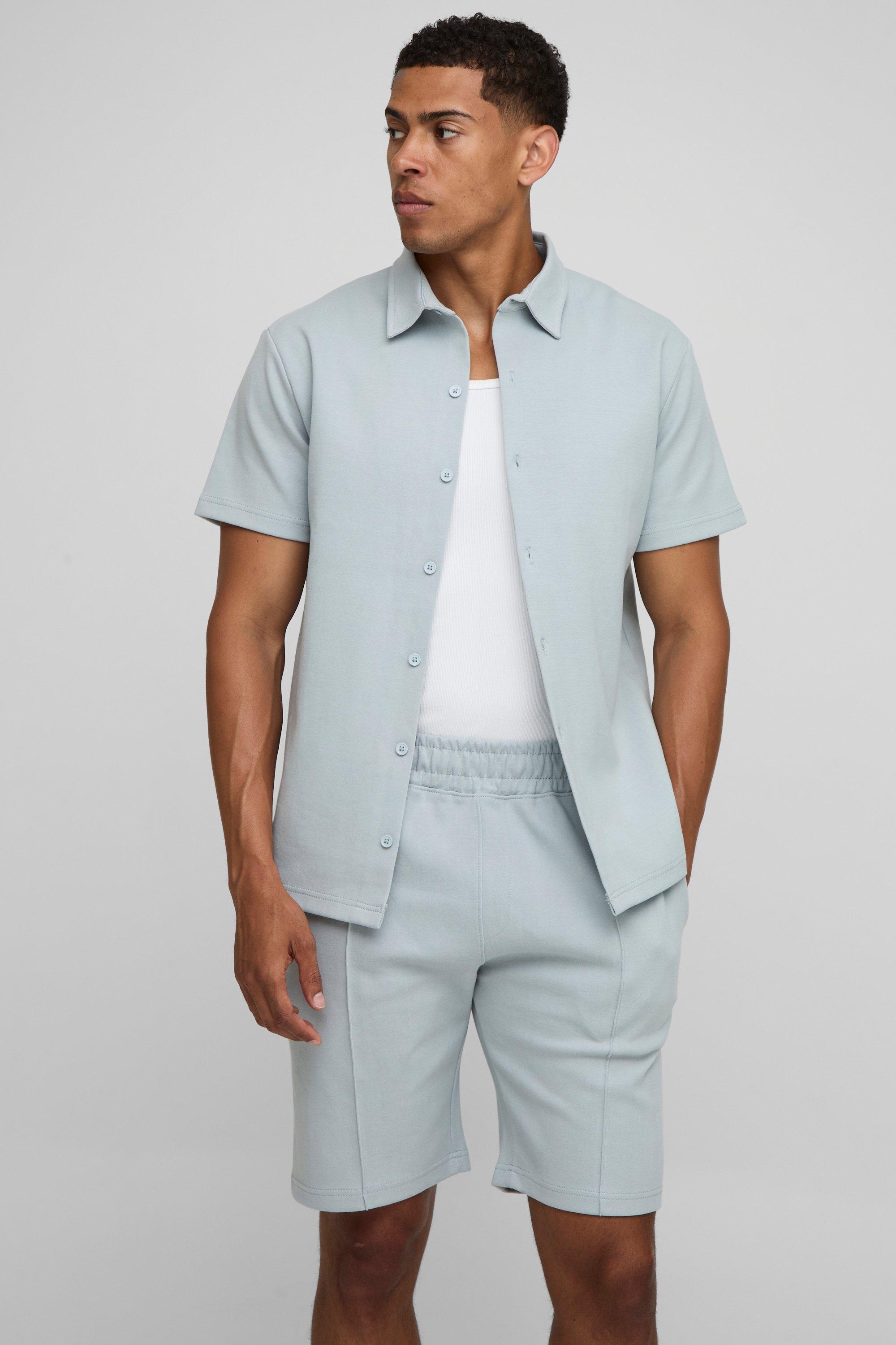 Regular Interlock Short Sleeve Shirt & Shorts Set, Grigio