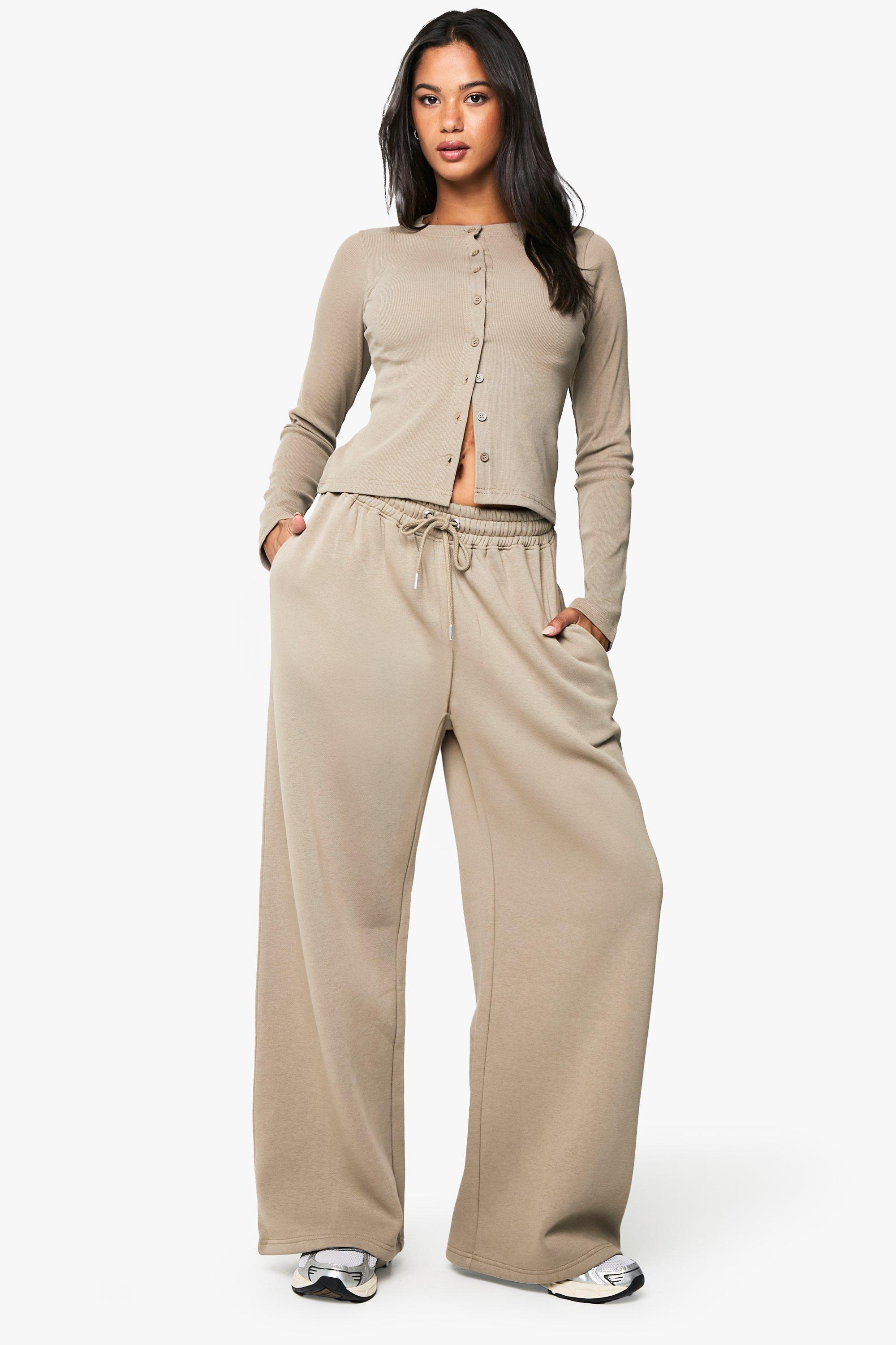 Rib Button Through Long Sleeve Top And Jogger Tracksuit, Grigio