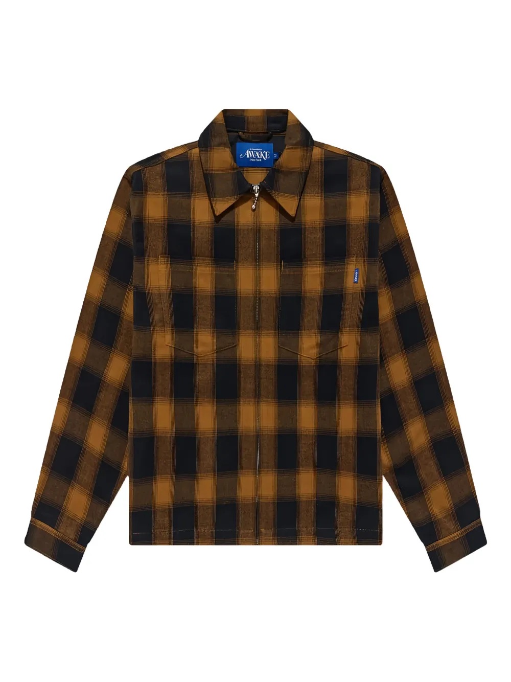 Awake NY brushed flannel checked shirt jacket - Marrone