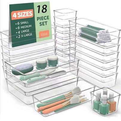 Set di organizer per cassetti in plastica trasparente, 5 pezzi/set, 7 pezzi/set, 9 pezzi/set, 11 pezzi/set, 18 pezzi/set, 25 pezzi/set, set di combina