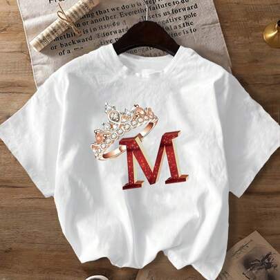 Maglia da donna con paillettes rosse luccicanti, motivo corona "M" taglie forti - Maglia casual a maniche corte girocollo, maglia a maniche corte alla
