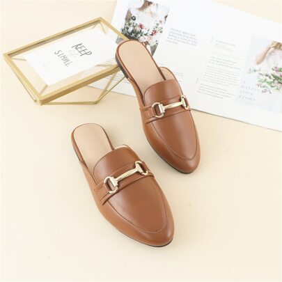 in metallo Mules piatte , marrone elegante monocolore metallico Tacco da gattino Mules