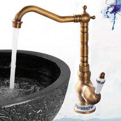 Grifo monomando per cucina e baño familiare moderno, grifo mezclador per lavabo con palanca de cobre Antiqueguo, grifos per lavabo con caño giratorio,