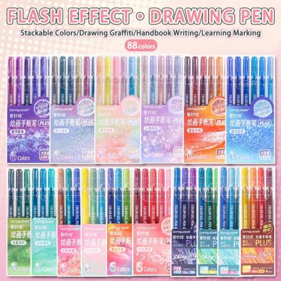 Set di penne Languo da 88 colori, con effetti speciali flash, penne gel glitter metalliche di grande capacità, manuale di disegno ad alta valore, penn