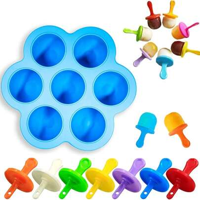 Mini stampo per paletas de silicona per bambini con 7 scomparti, stampo per paletas per hacer helados (azul), stampo per paletas de baby con palitos d