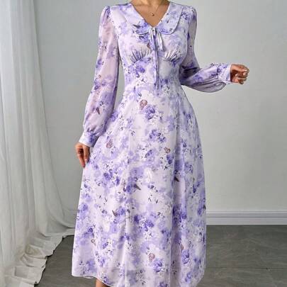 Vestito donna di moda a fiori 3D di media lunghezza, vestito a patchwork e ricucitura