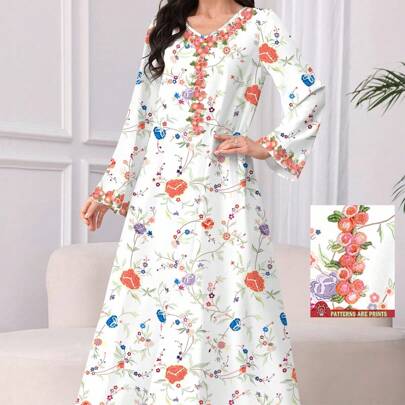 Vestito lungo elegante vintage con stampa floreale ditsy, vestito lungo con scollo a V per donne