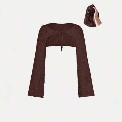 Cardigan a maniche a campana lavorato a maglia con stringatura color caffÃ¨, cardigan da vacanza, cardigan bohÃ©mien, cardigan da spiaggia, abbigliame