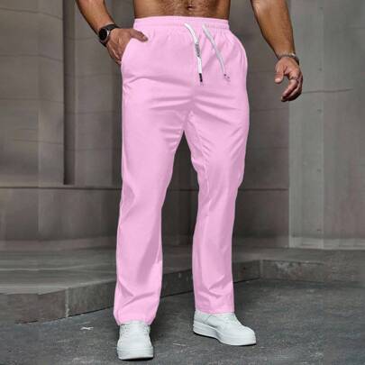 Pantaloni casual da uomo con coulisse, tinta unita, con tasche, ampi, lunghi, semplici, tutti bianchi, per uscire, pantaloni da uomo bianchi, abbiglia