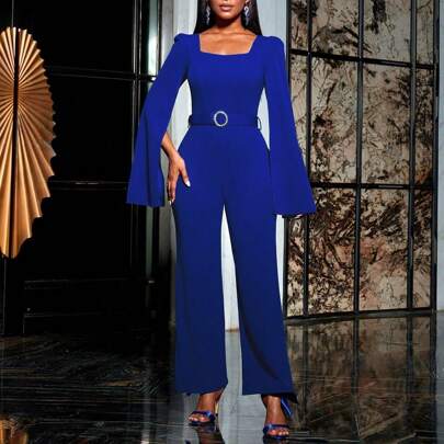Tuta elegante da donna con scollo quadrato, maniche lunghe, perfetta per gala di gala, cerimonie di premiazione, serate di gala e aperture dell'opera,