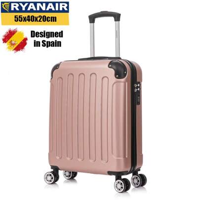 RAYKONG Maleta Cabina ABS 55x40x20cm 44L - Maxima aprovechamiento de Capacidad - 4 Ruedas Giratorias Dobles con 360Âª - Candado Incrustado - Amarillo/