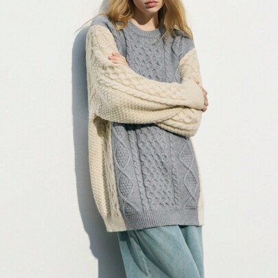 Maglione lavorato a maglia casual color block da donna, maglioni autunnali e invernali