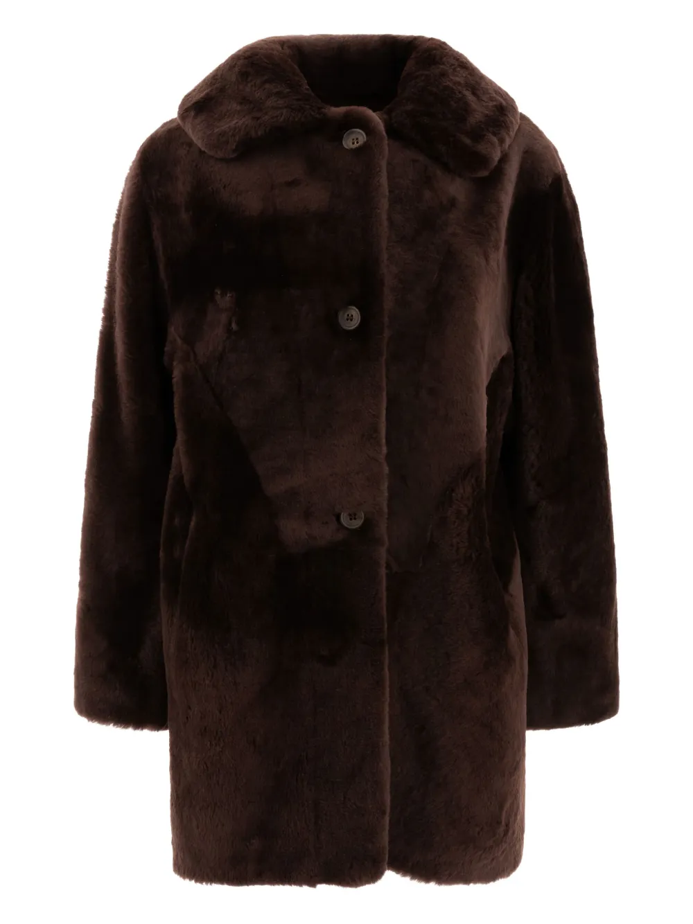 B&W sheepskin button coat - Marrone