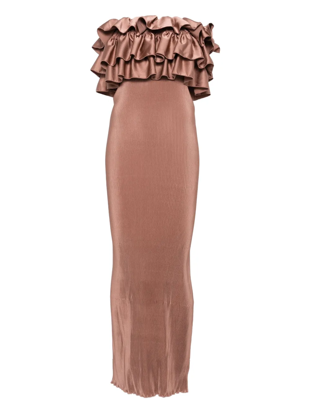 L'IDÉE pleated ruffled maxi evening dress - Marrone