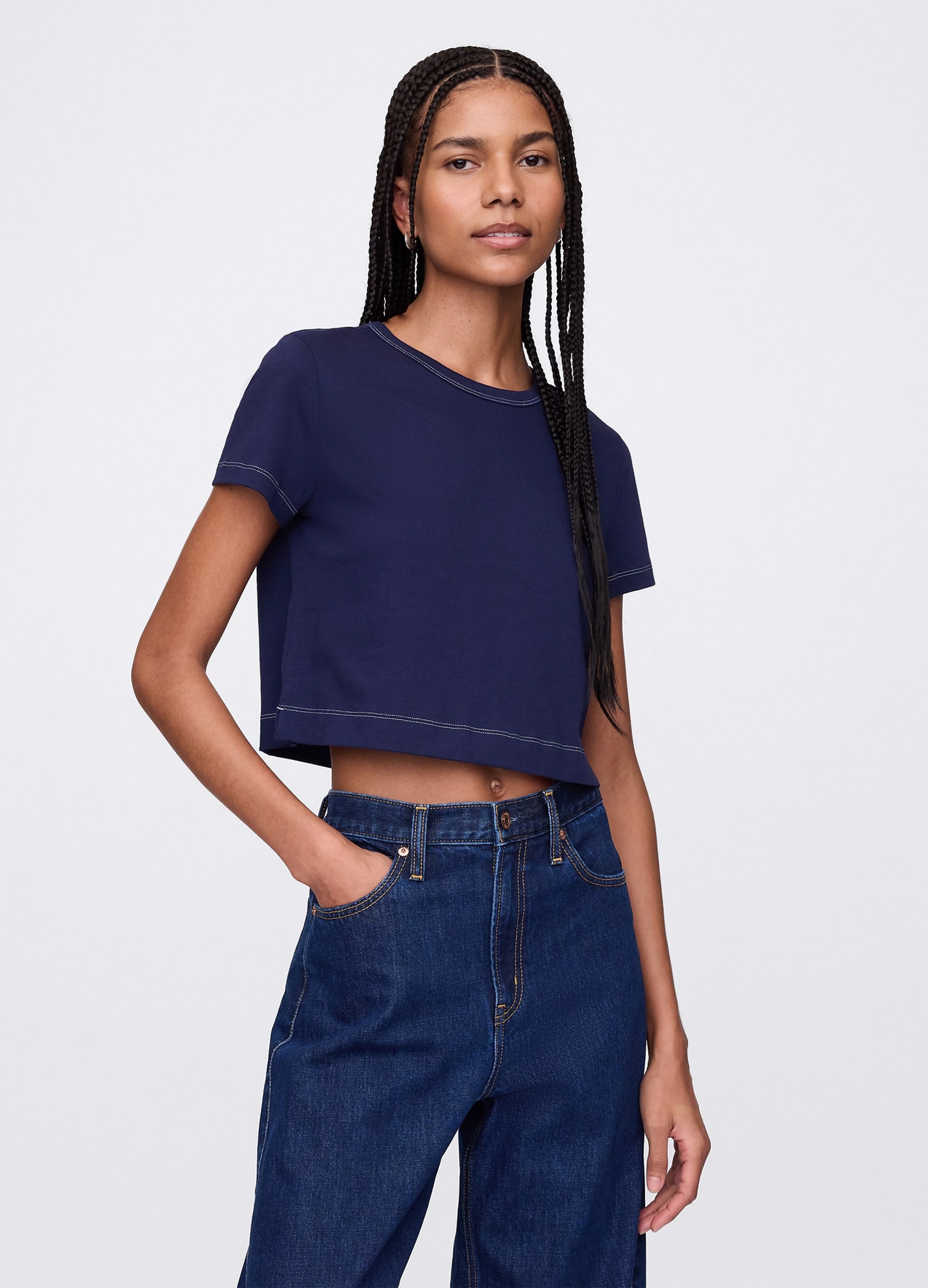 OVS, T-shirt Cropped Blu In Cotone, Donna, Blu, Taglia: S