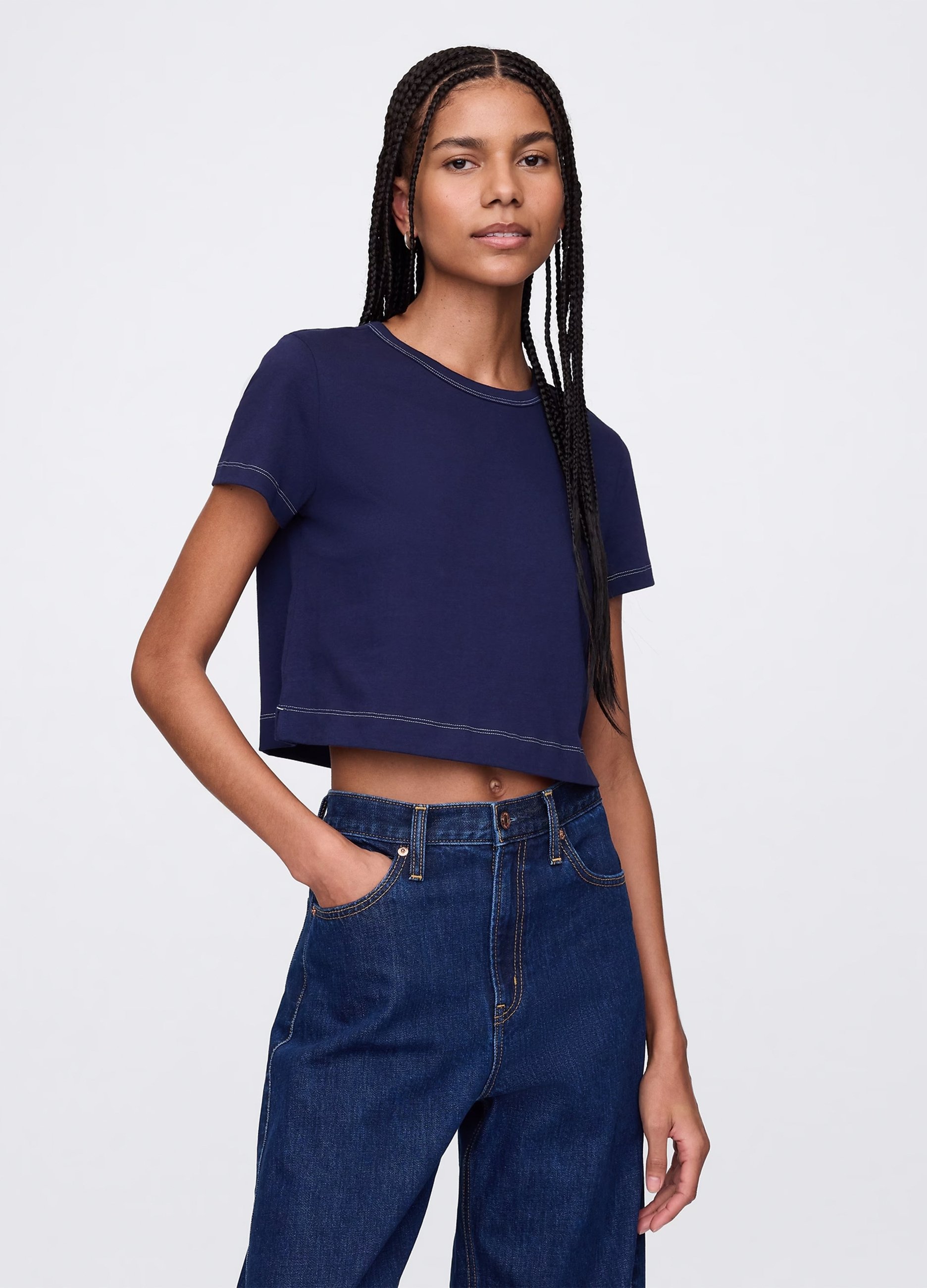 OVS, T-shirt Cropped Blu In Cotone, Donna, Blu, Taglia: L