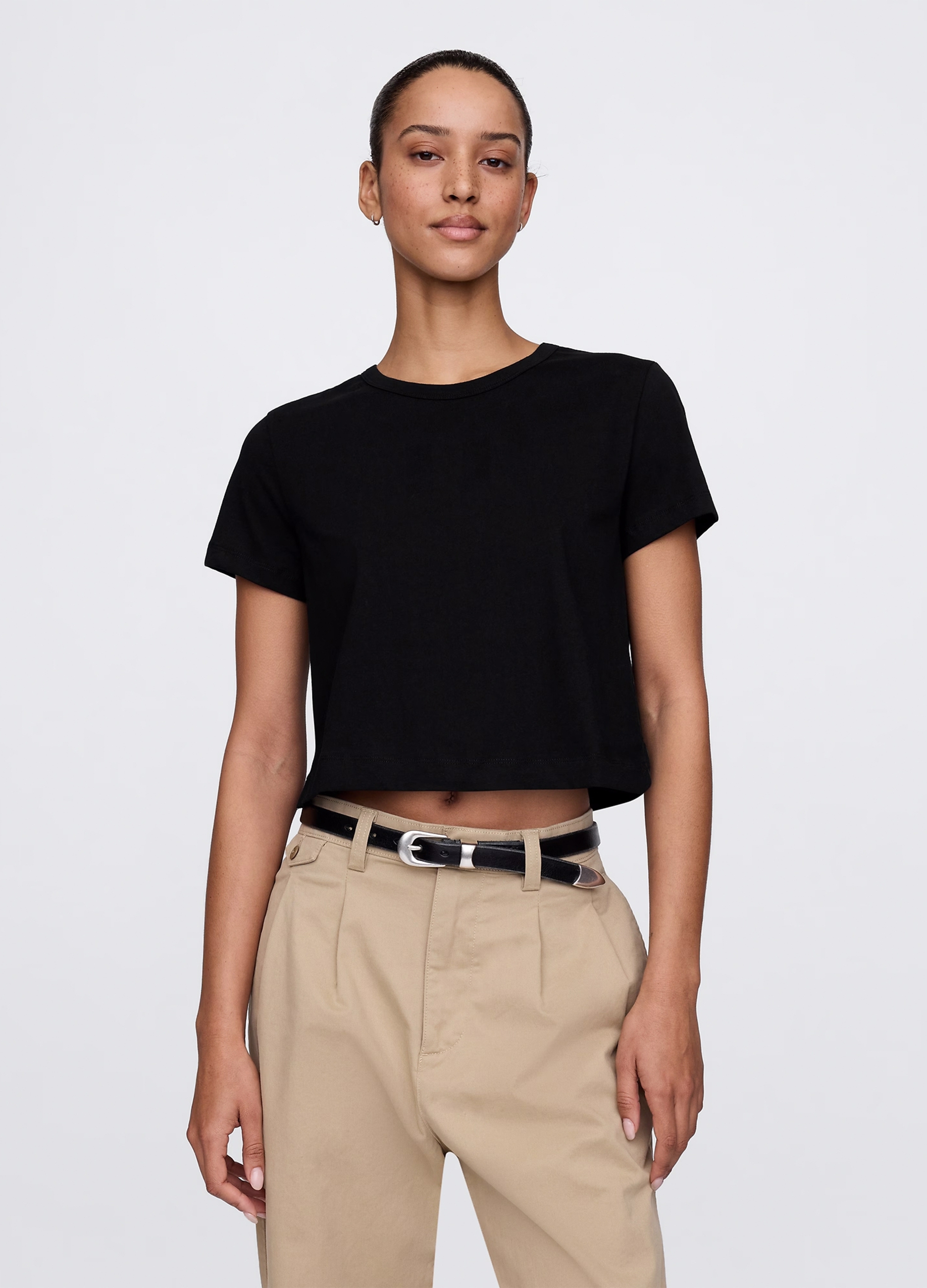 OVS, T-shirt Cropped Nero In Cotone, Donna, Nero, Taglia: L