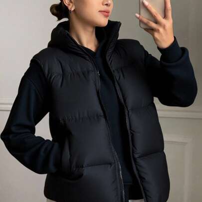 Cappotto imbottito senza maniche con zip, abbigliamento invernale da donna, cappotto invernale da donna