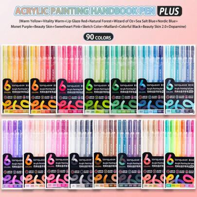 Penne acriliche da pittura Languo 90 Colors - Ultra-Tessuto, Superiore Laying, Alta Velocità di Collorizzazione e Grande Capacità di Inchiostro, Penna