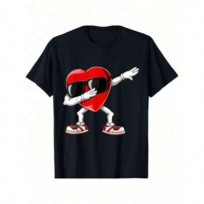 1pc Dabbing Heart Funny Gifts Mens Boys Valentines Day T-Shirt Valentine's Day Gifts For Men Boy Family YYQ 180g,Loose-Fit Unisex Style T-Shirts,Cotto