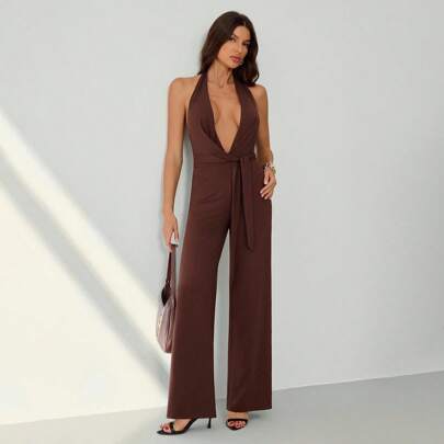 Monocolore semplice e casual Tuta intera da donna con spalline