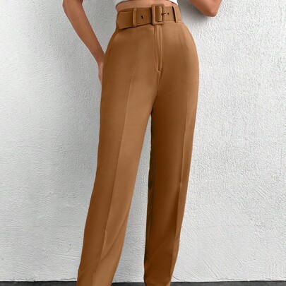 Pantaloni da tailleur eleganti di colore unito con pinces e cintura in vita