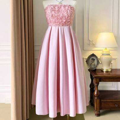 Vestito tubino da donna con decorazione a rose, di taglia grande, abito elegante da cerimonia